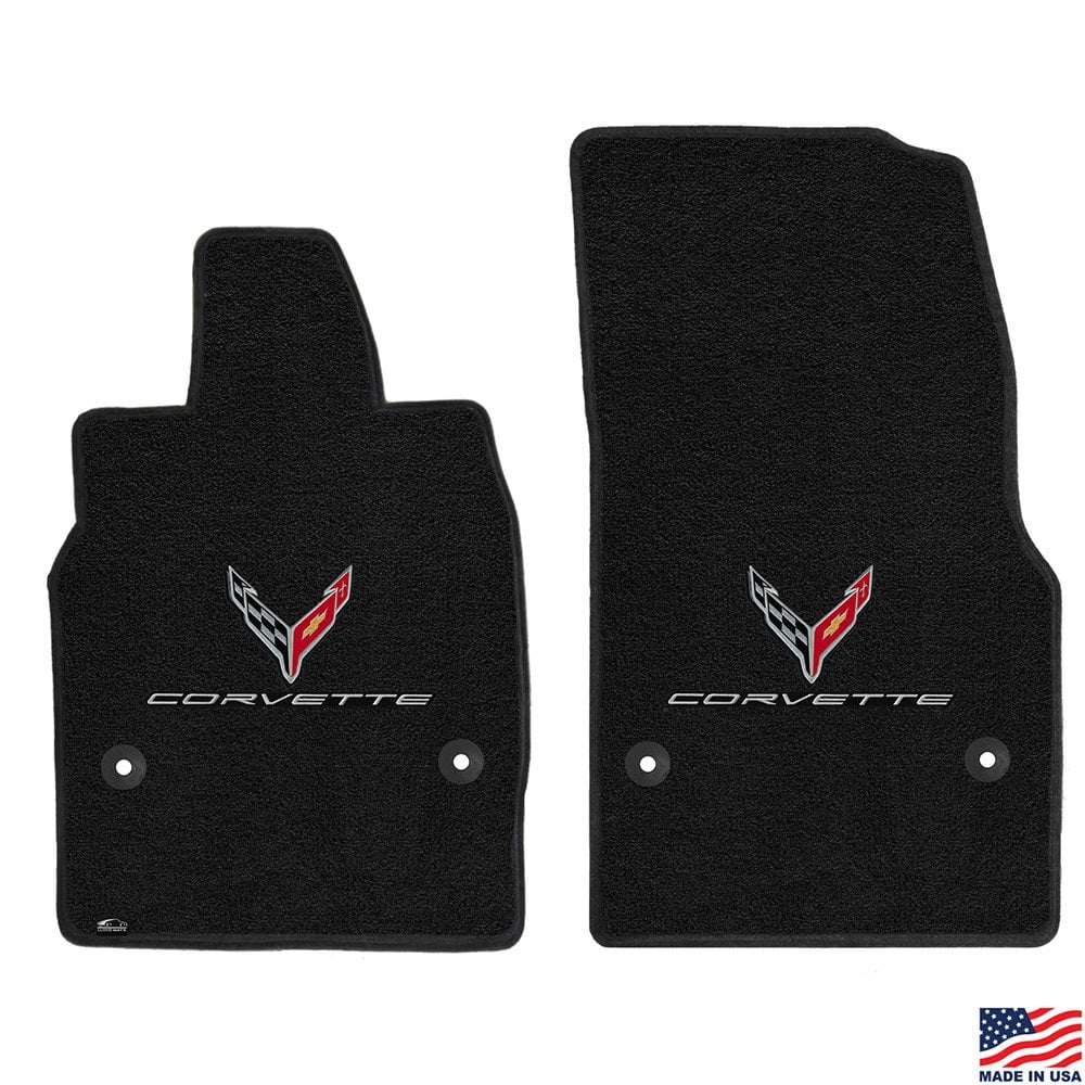 C8 Corvette Silver Double Emblem Floor Mats