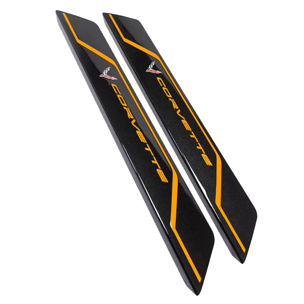 C8 Corvette Door Sill Plate Covers in Amplify Orange