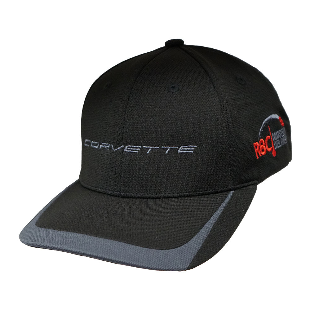 The R8C Museum Delivery Sport-Tek Black Cap shown on a white background
