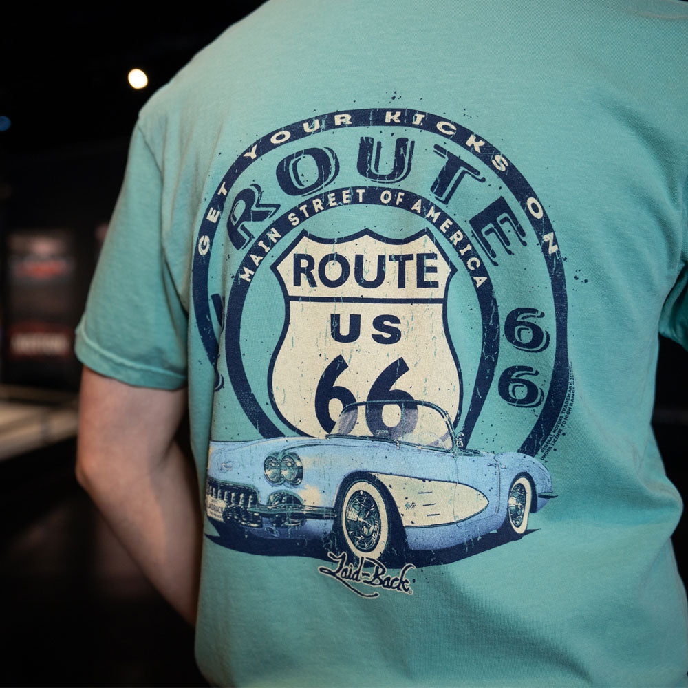 Man wearing the Route 66 Corvette T-shirt