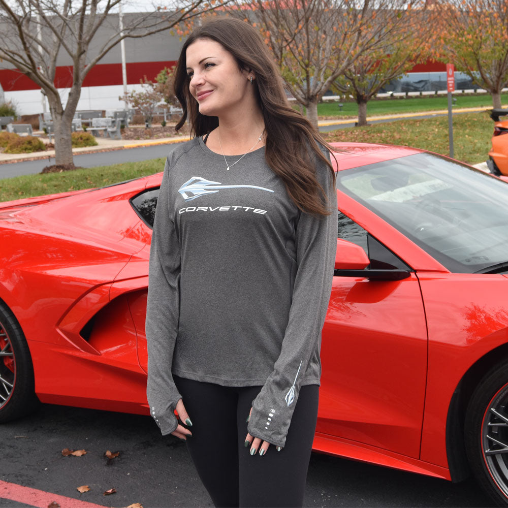 Woman wearing the Stingray Corvette Ladies Lux LS Graphite Top