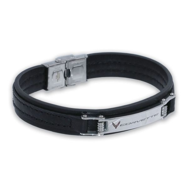 C8 Corvette Black Leather Bracelet