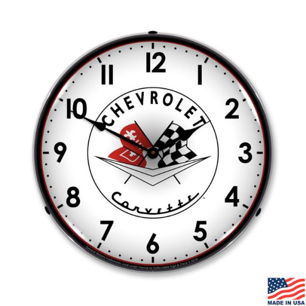 1956-57 Corvette Emblem LED Lighted Clock