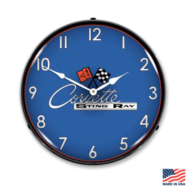 C2 Corvette Sting Ray LED Lighted Royal Blue Clock