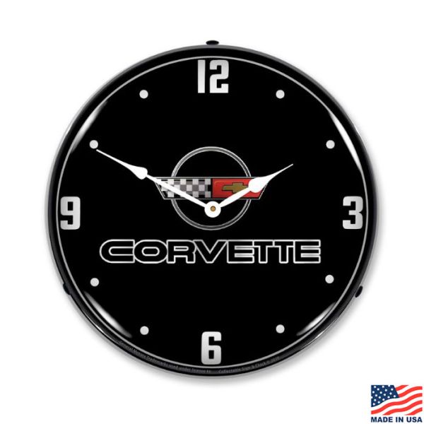 C4 Corvette Emblem LED Lighted Black Clock