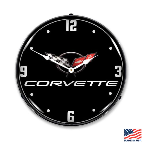 C5 Corvette Emblem LED Lighted Black Clock