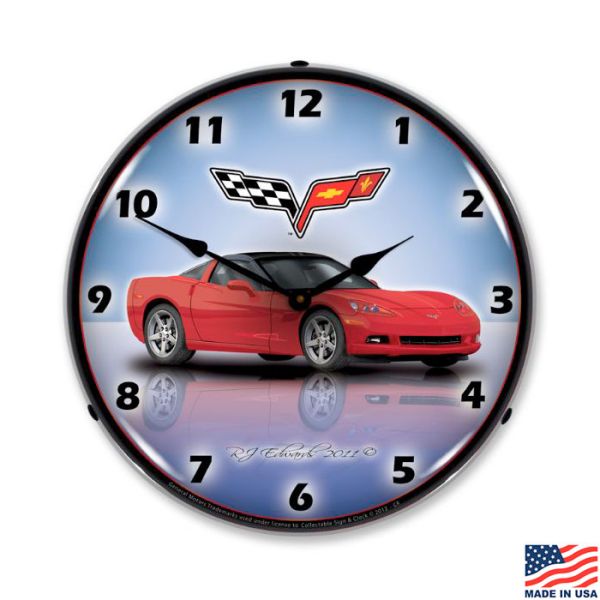 C6 Crystal Red Corvette LED Lighted Clock