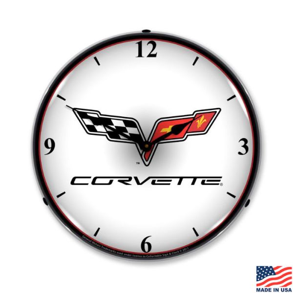 C6 Corvette Emblem LED Lighted White Clock