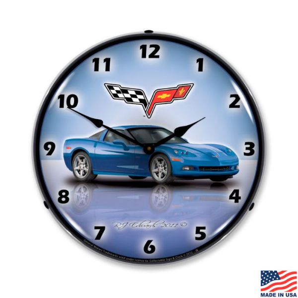 C6 Jetstream Blue Corvette LED Lighted Clock