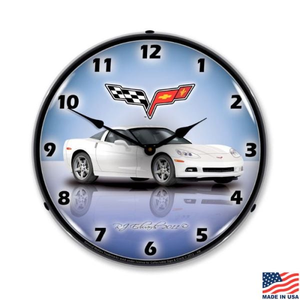 C6 Arctic White Corvette LED Lighted Clock