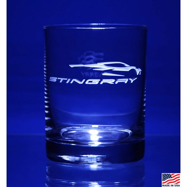 C8 Corvette Stingray Gesture Etched Short Beverage Glass