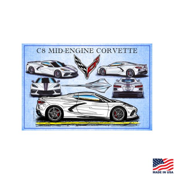 Illustrated Corvette Series C8 Montage Print