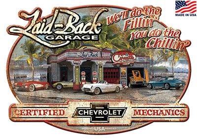 Corvette Dream Garage Embossed Metal Sign