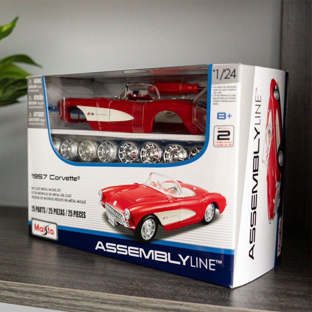 1957 Corvette Model Kit placed on an office shelf