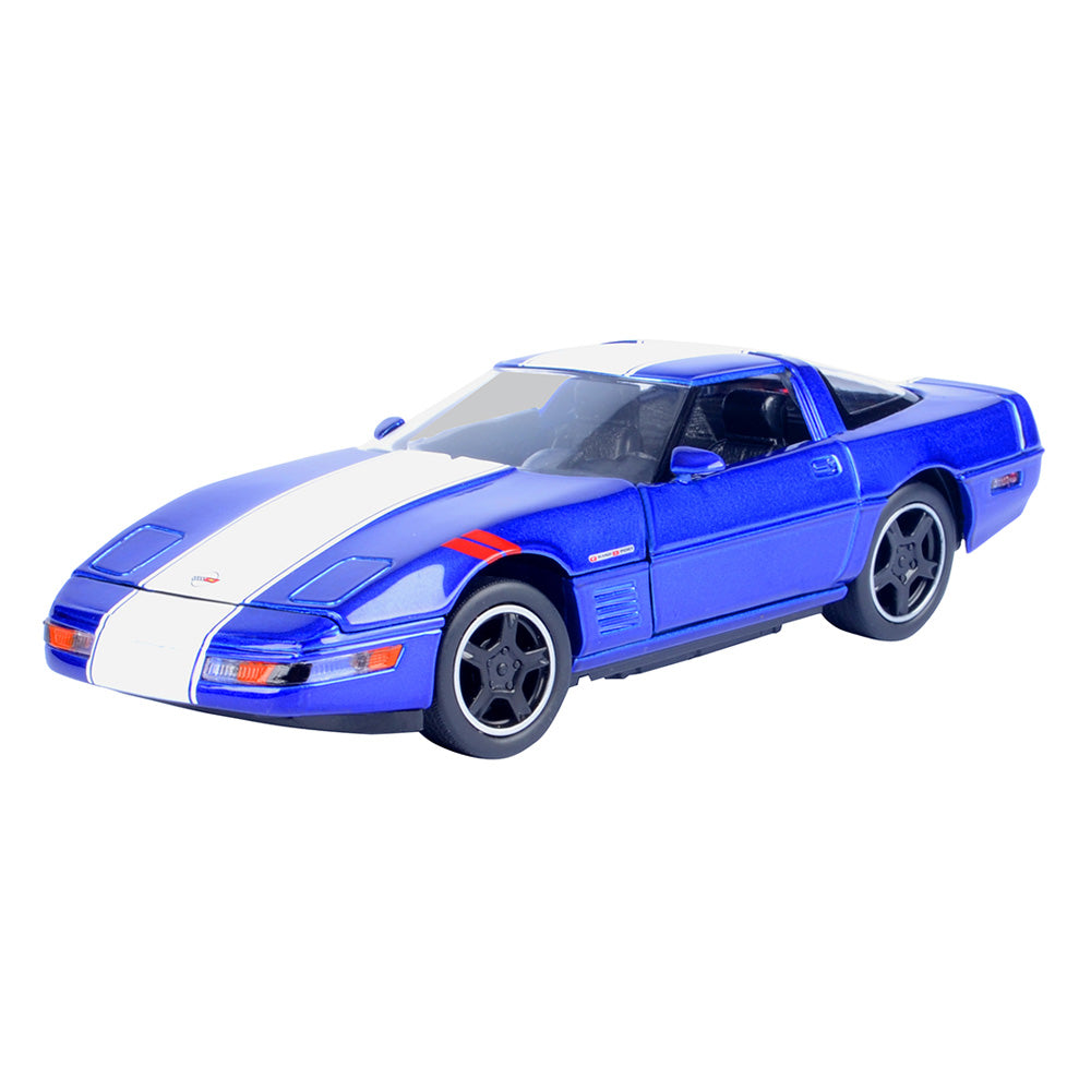 Blue and white model 1996 Corvette on a white background
