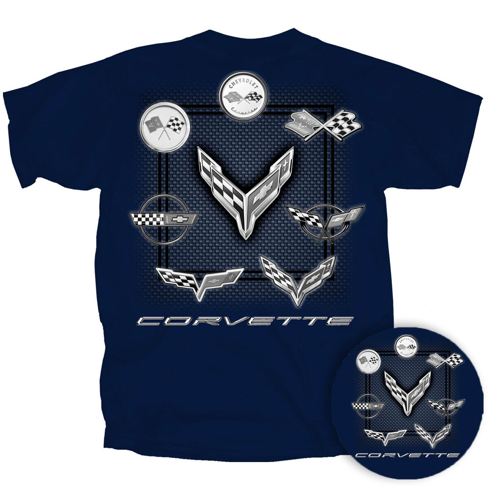 1st-8th Generation Emblems Circle Navy T-shirt shown on a white background