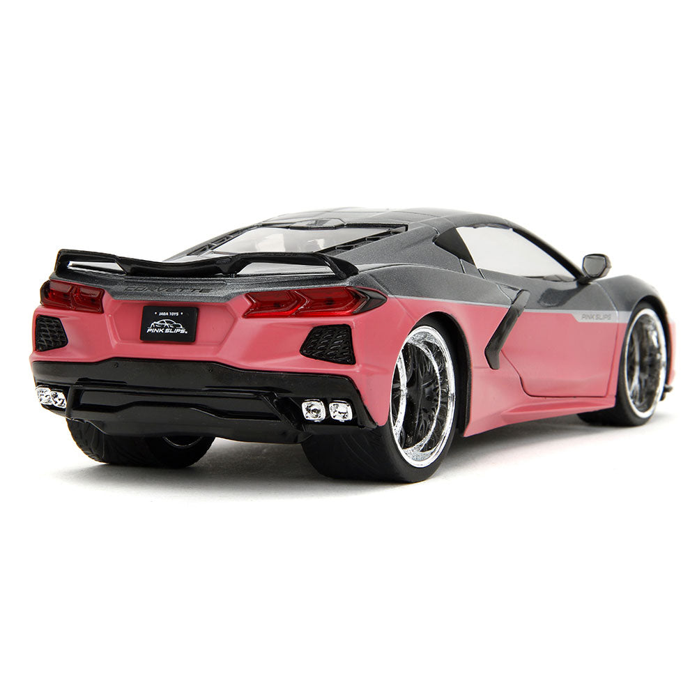 Rear view of the 2020 Corvette Stingray Two Tone Pink Slips Diecast Model