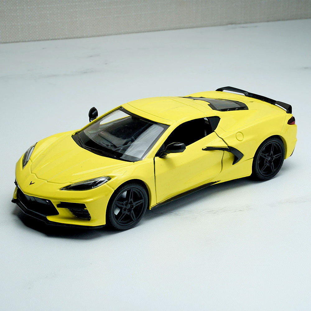 2020 Corvette Yellow Diecast Model displayed on a table