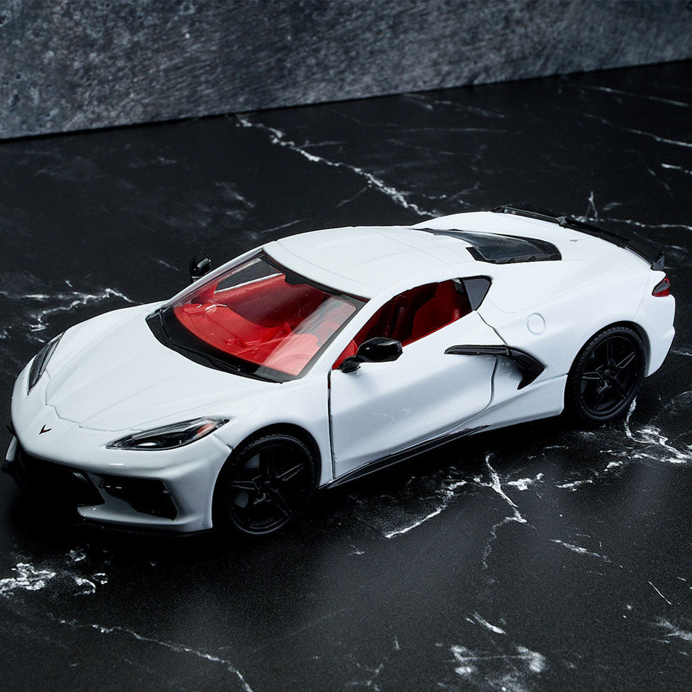 2020 White Corvette Diecast Model sitting on a table