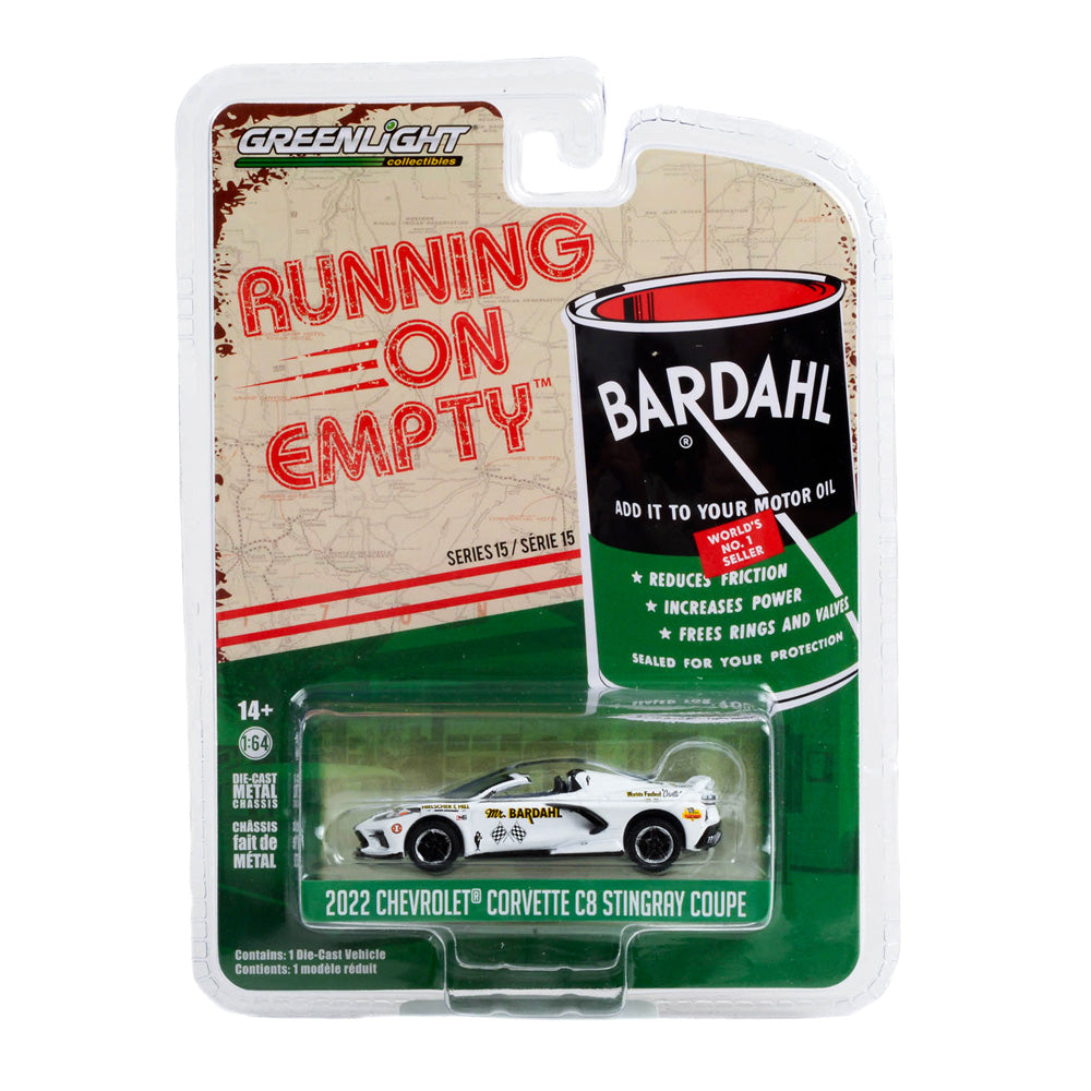 Image of the white 2022 Corvette Mr Bardahl Running on Empty Diecast Model