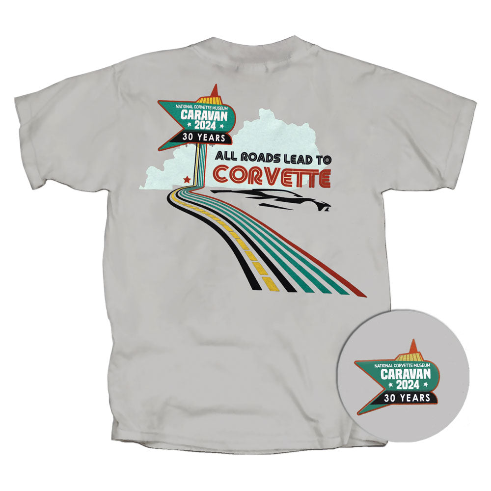 2024 NCM Caravan All Roads Lead to Corvette Gray T-shirt