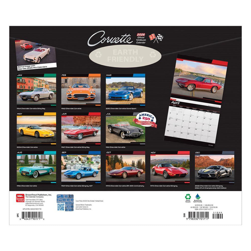 2026 Deluxe Corvette Wall Calendar Back Cover Image