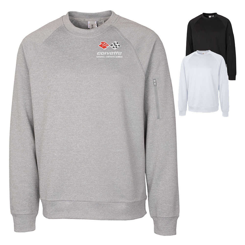 The 3rd Generation Corvette Emblem Custom Lift Crewneck Sweatshirt shown in gray, black and white on a white background.
