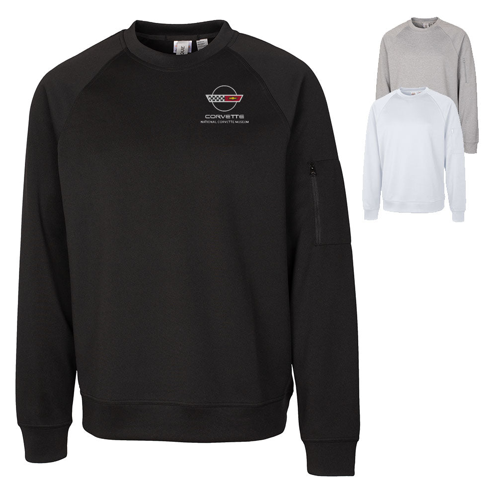 The 4th Generation Corvette Emblem Custom Lift Crewneck Sweatshirt shown in Black, Gray and White on a white background.