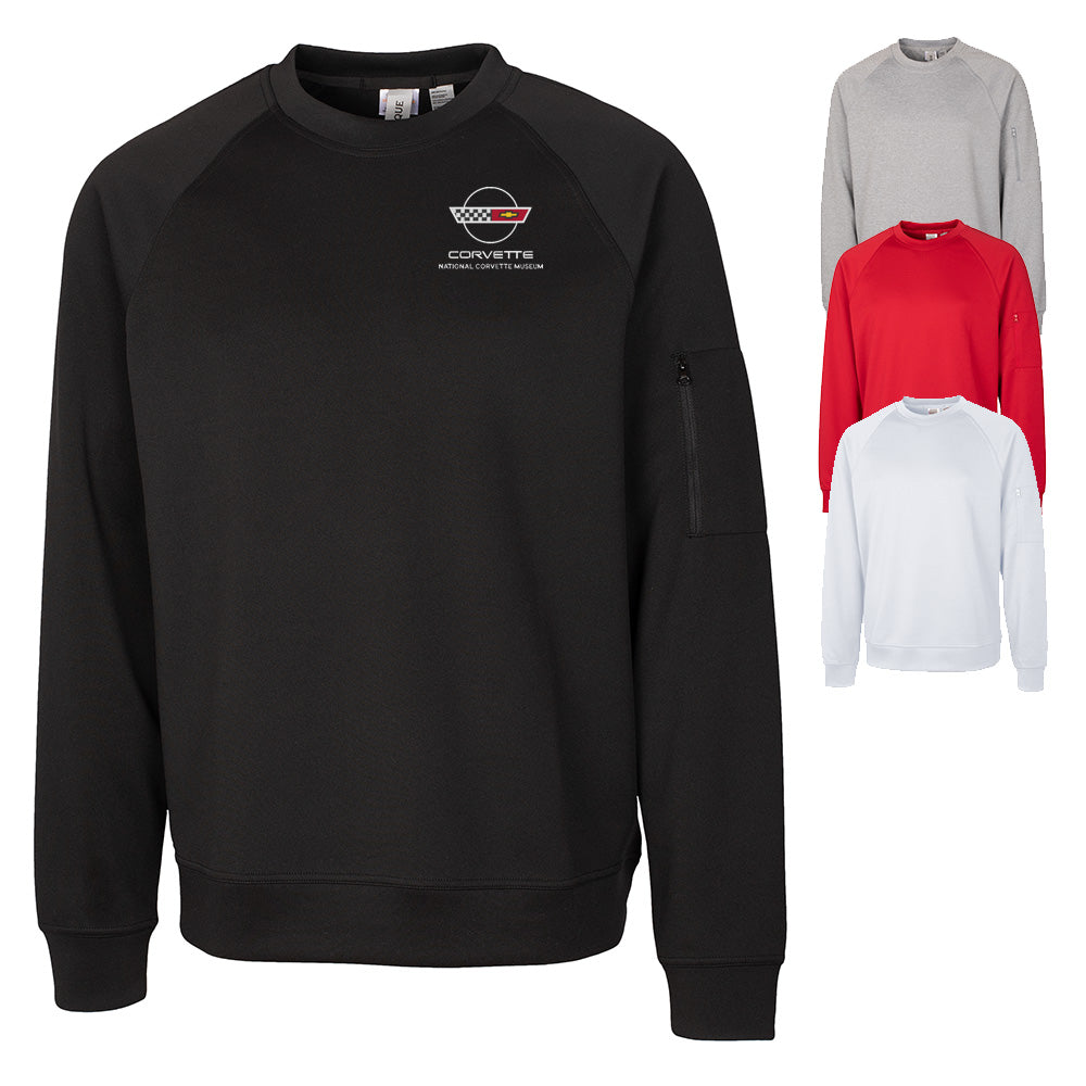 The 4th Generation Corvette Emblem Custom Lift Crewneck Sweatshirt shown in four colors on a white background.