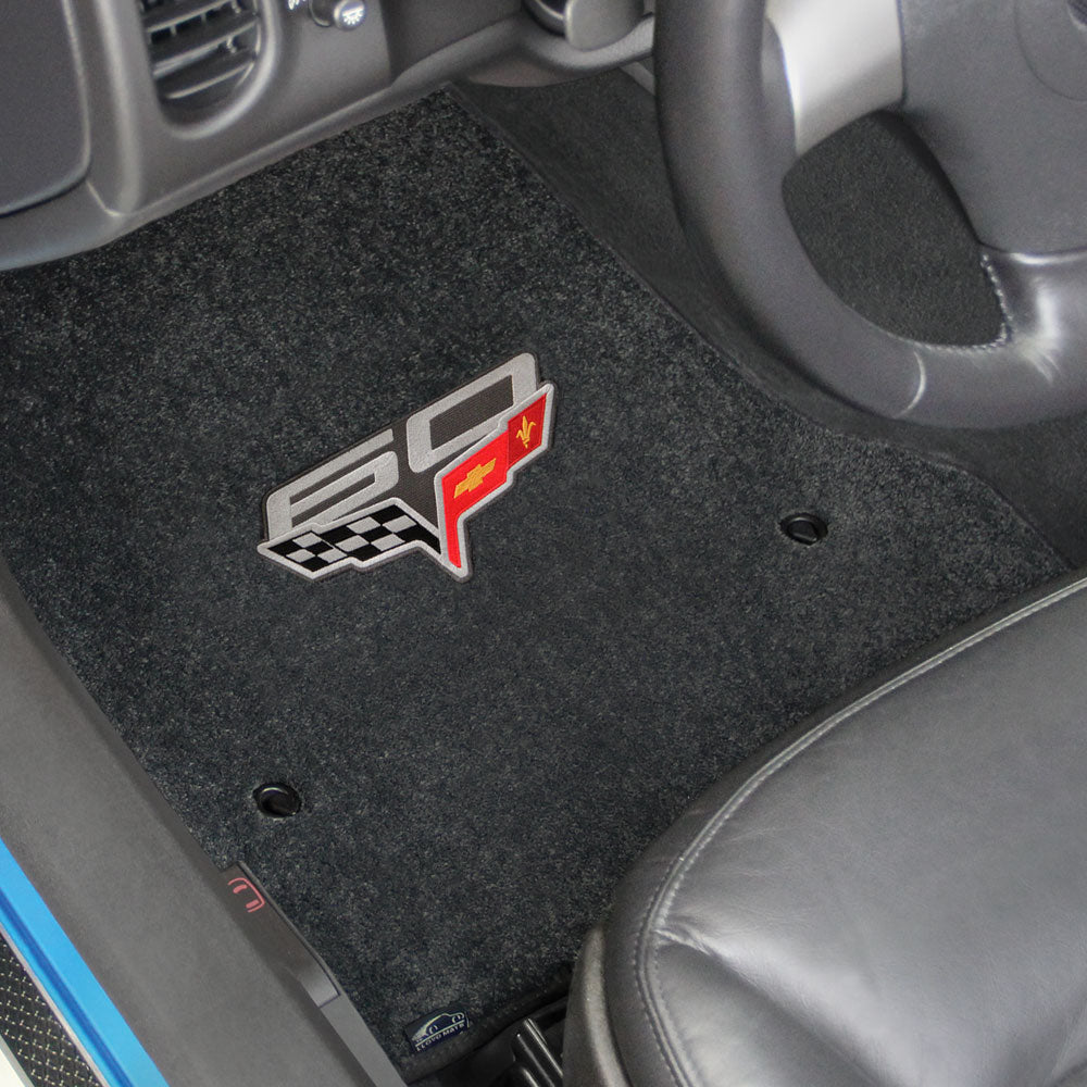 60th Anniversary Corvette Above Emblem Floor Mats shown in a Corvette