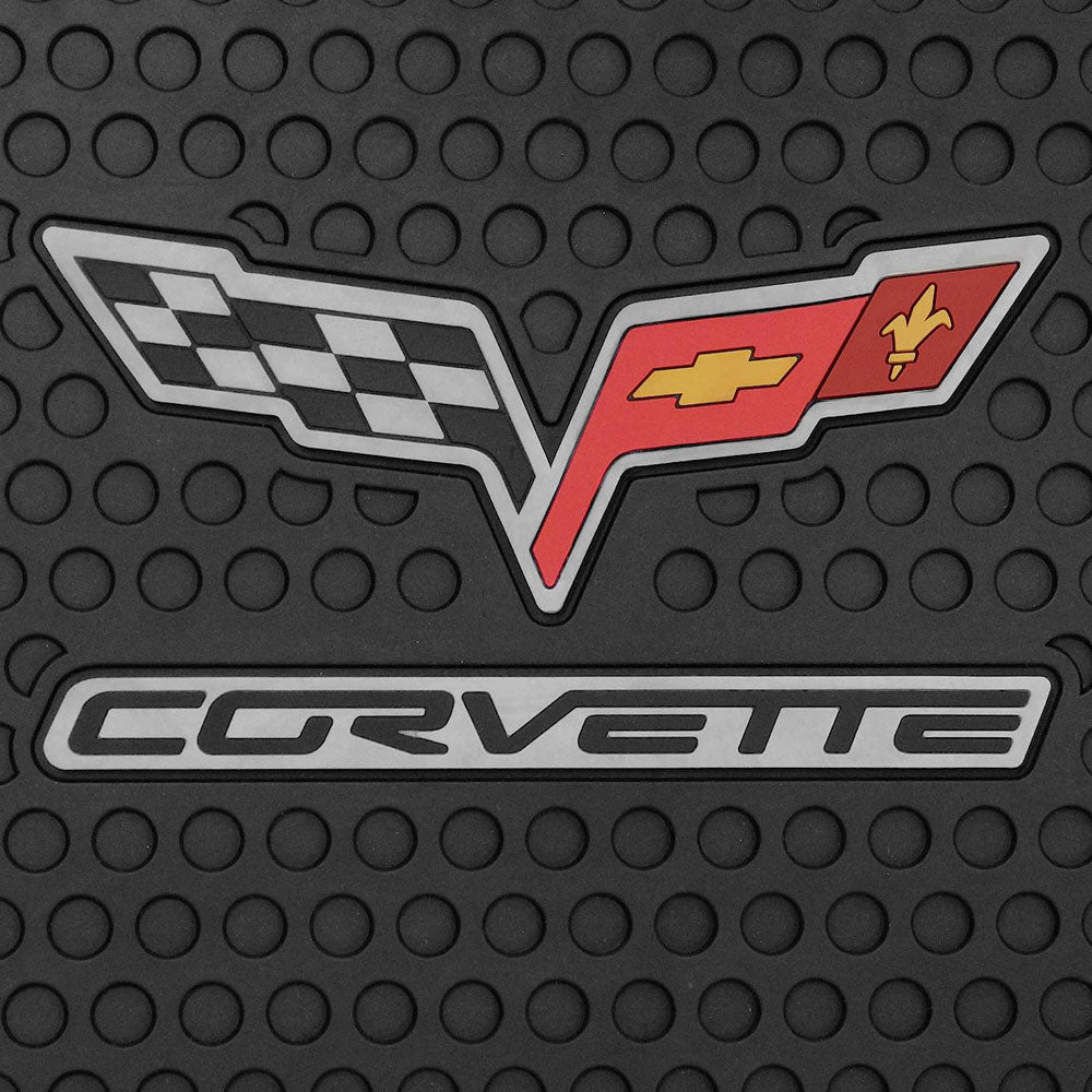 Close up of the C6 emblem on the 6th Generation Corvette Emblem Signature Rubber Floor Mats