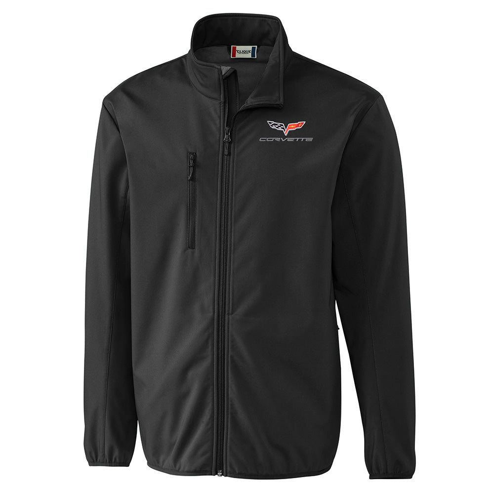 C6 Corvette Emblem Men's Trail Jacket in Black shown on a white background