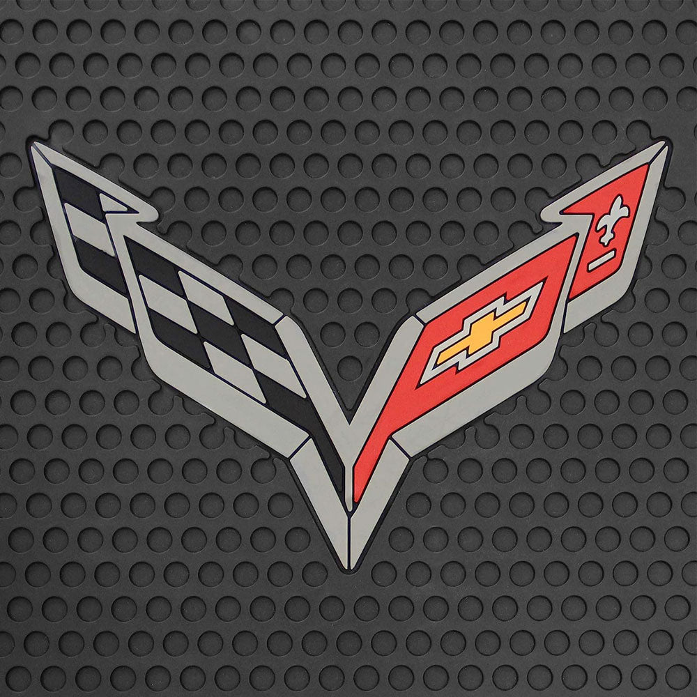 Close Up of the C7 emblem on the 7th Generation Corvette COUPE All-Season Rubber Cargo Mat.