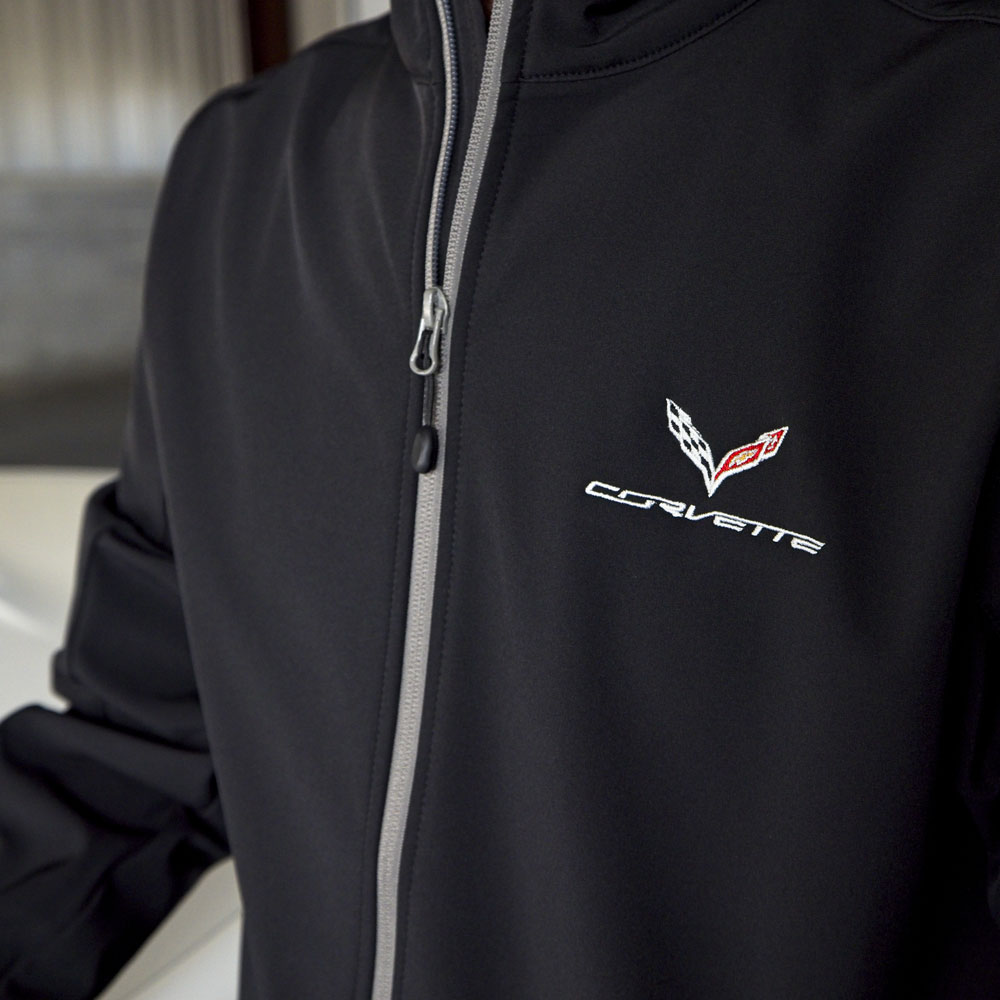 A close up of the C7 emblem on the 7th Generation Corvette Mens Tempo Black Jacket Black