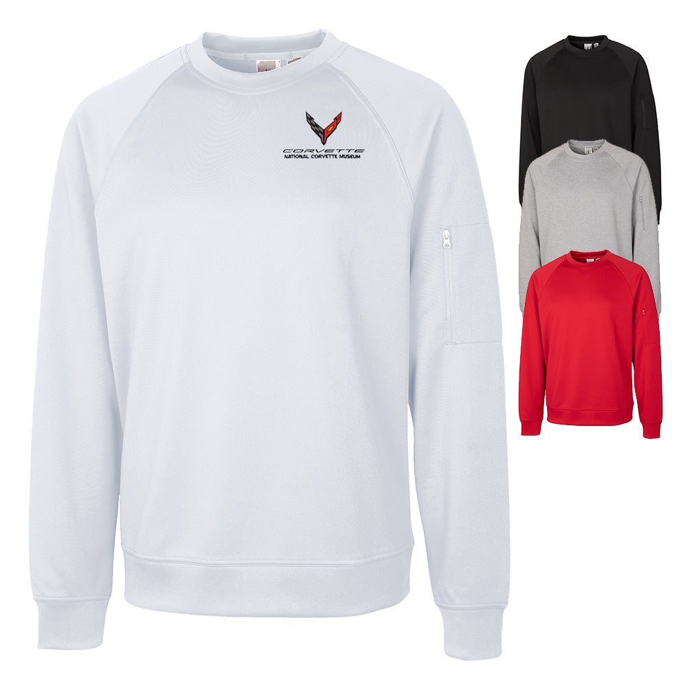 The 8th Generation Corvette Emblem Custom Lift Crewneck Sweatshirt shown in four colors on a white background.