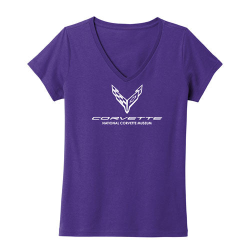 Purple t-shirt with a C8 Corvette logo shown on a white background