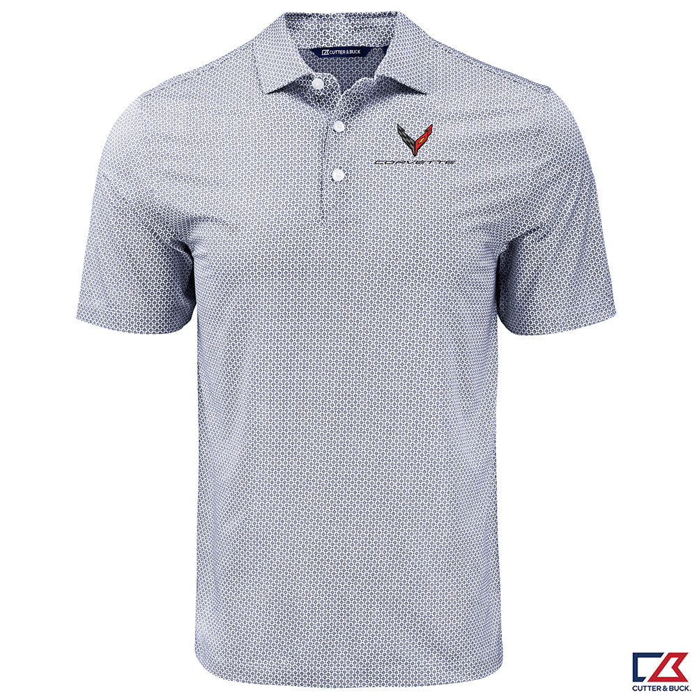 Diamond patterned polo shirt with a C8 Corvette emblem on a white background