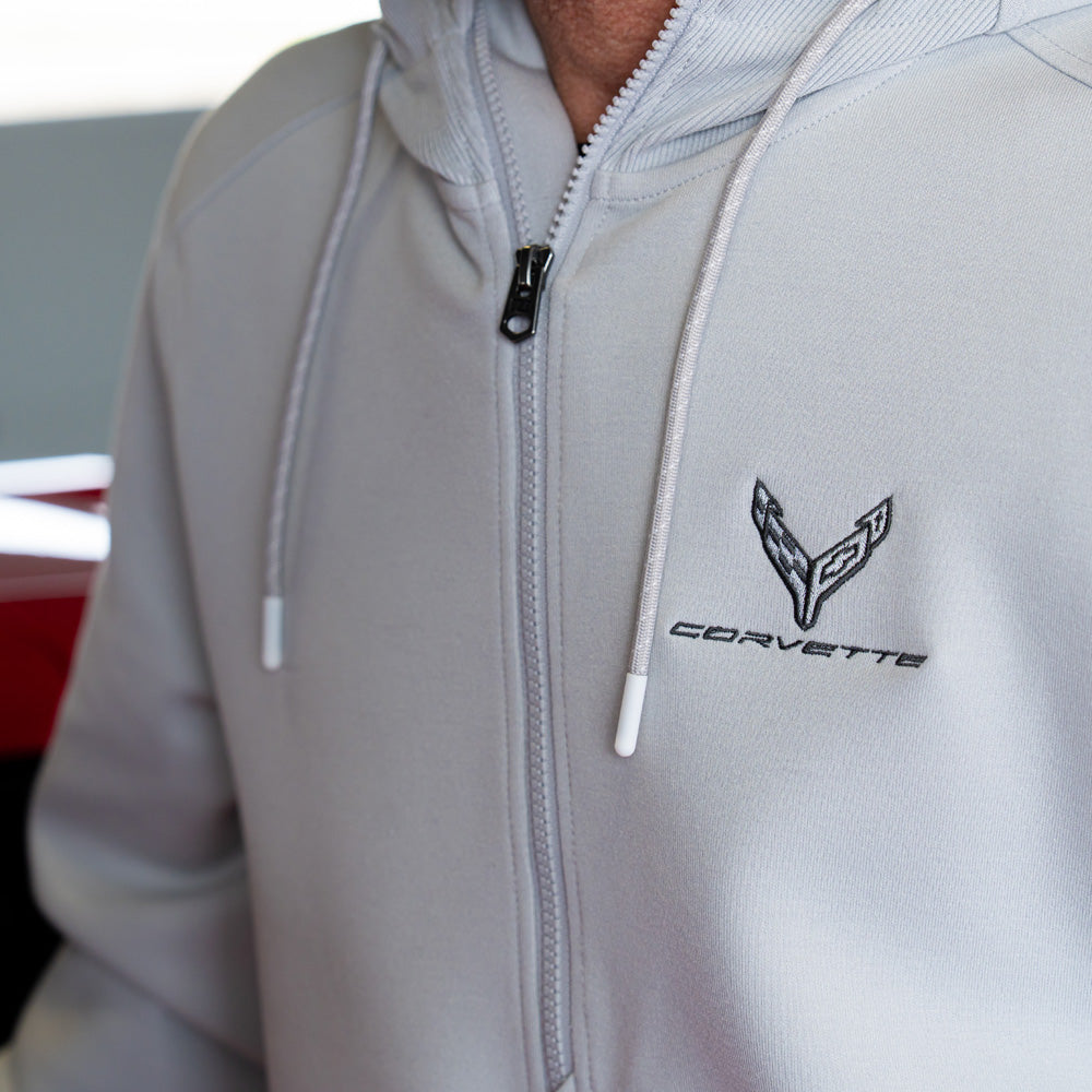 Close up of the emblem on the 8th Generation Corvette Emblem Roam Half-Zip Pullover