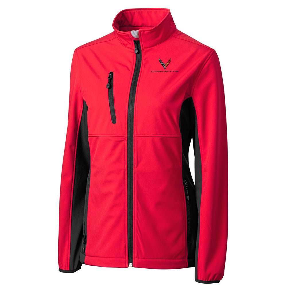 8th Generation Corvette Ladies Narvik Jacket in Red and Black shown on a white background