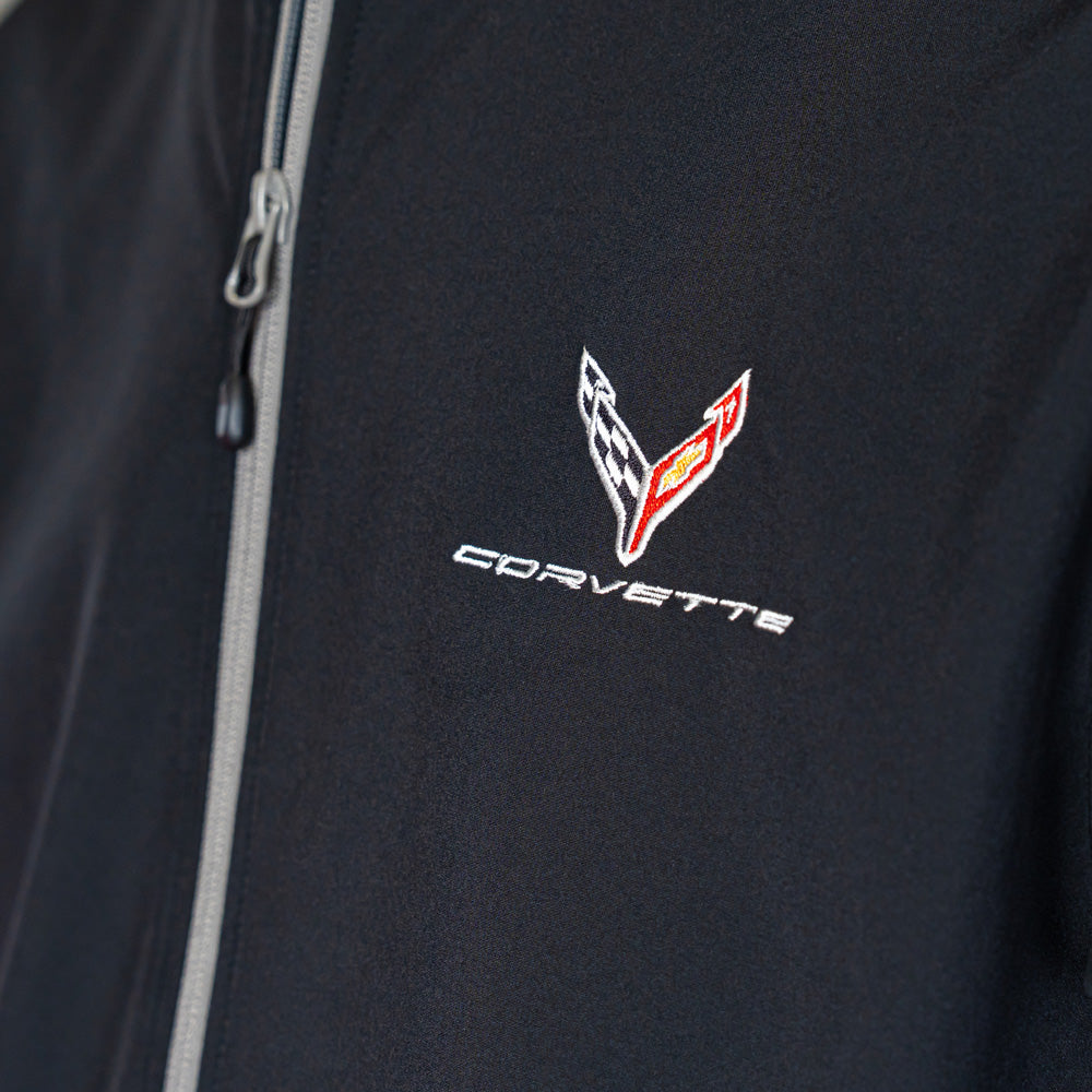 Close up of the embroidered emblem on the 8th Generation Corvette Men's Tempo Jacket 