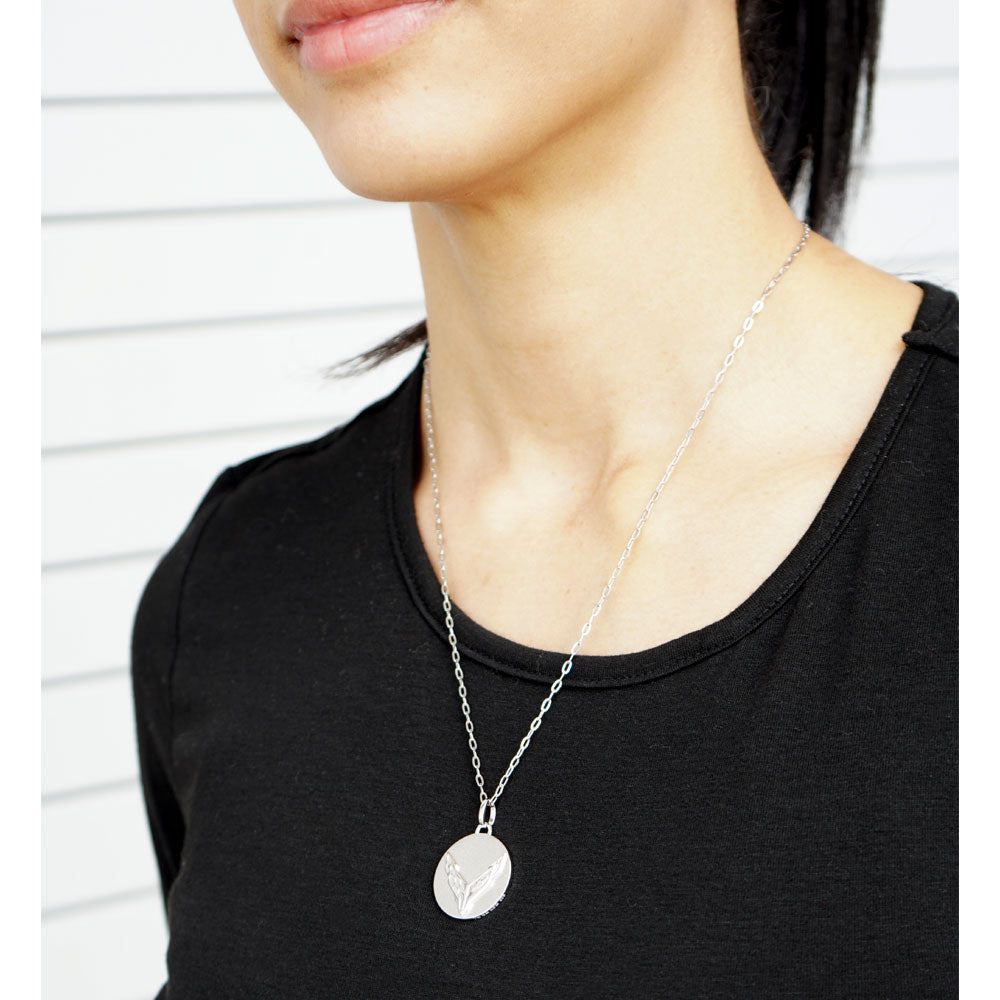 7th Generation Corvette Two Tone Sterling Silver Small Circle Necklace