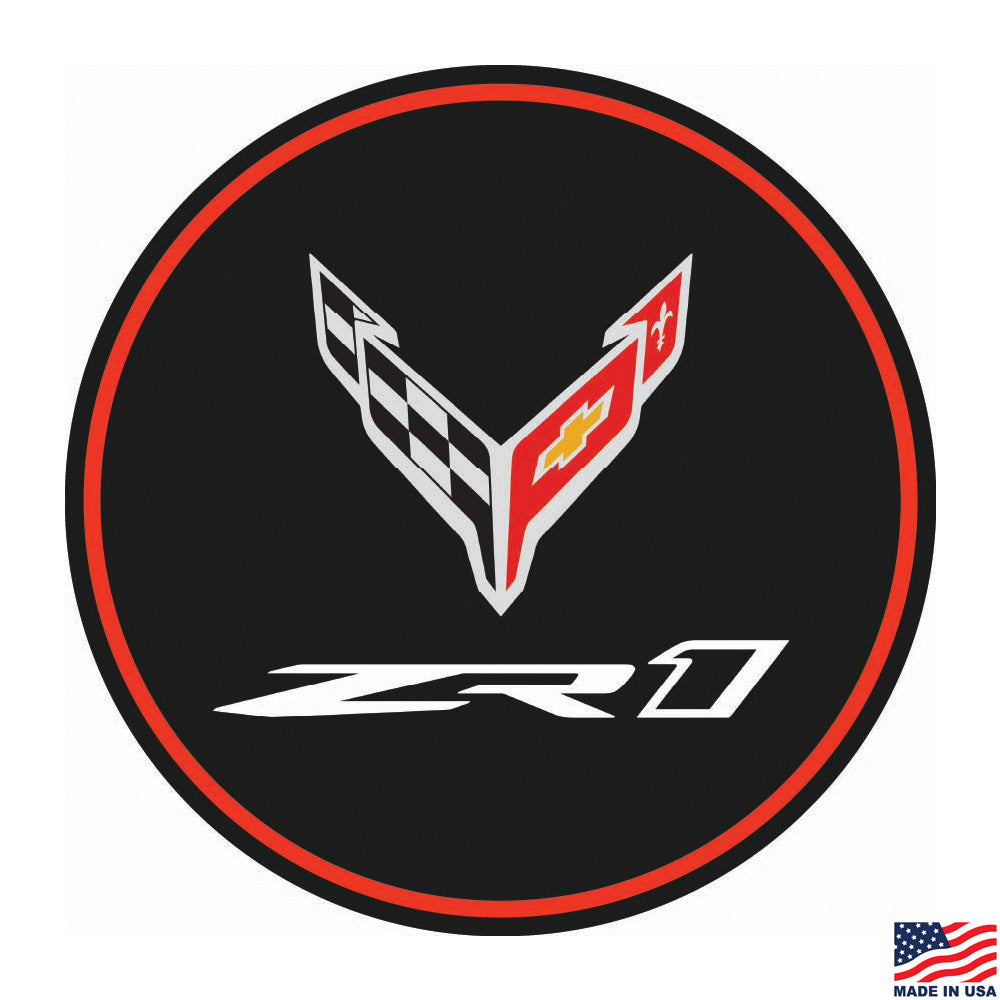 8th Generation Corvette ZR1 Emblem Round Tin Sign shown on a white background
