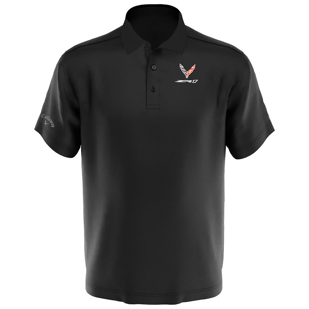 8th Generation ZR1 Corvette Men's Black Polo shown on a white background