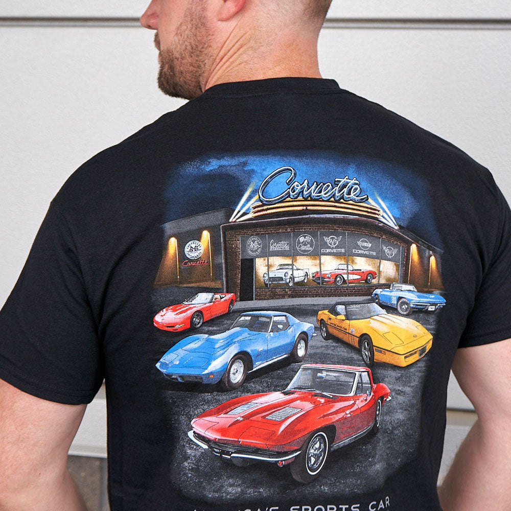 Man wearing C1-C5 Corvette Showroom T-shirt