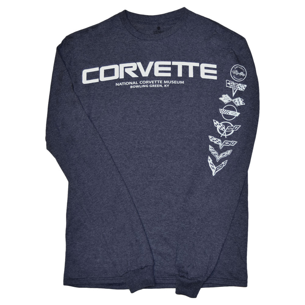 C1-C8 Corvette Emblems Duet Long Sleeve Heather Navy T-shirt