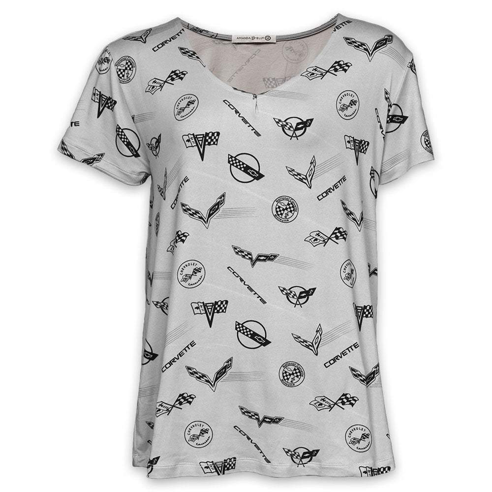 C1-C8 Corvette Emblems Print Ladies Pajama Top