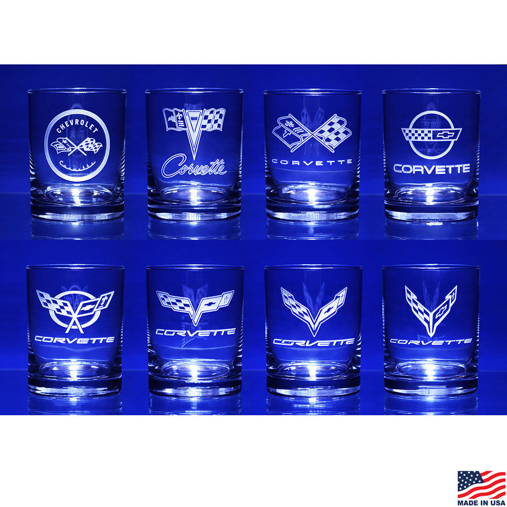 C1-C8 Corvette Emblems Short Beverage Glass Set