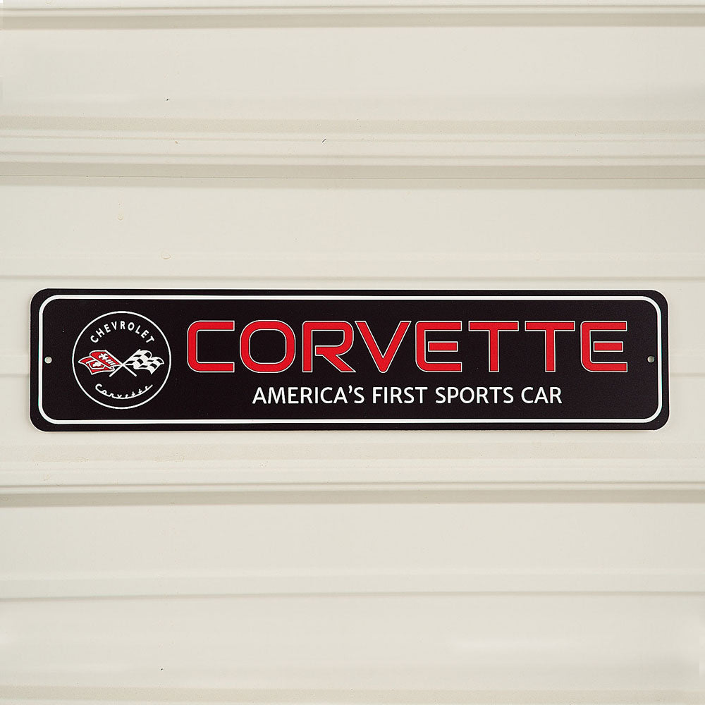 C1 Corvette Americas First Sports Car Tin Sign Hanging on a wall