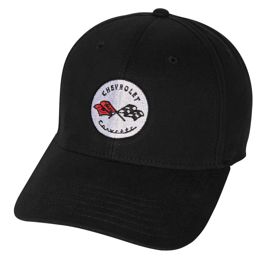 Black cap embroidered on the front with the C1 Corvette emblem shown on a white background