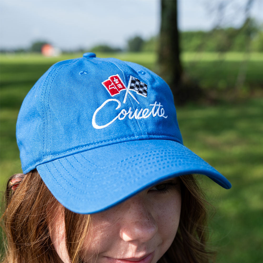 Person wearing the C2 Corvette Emblem Royal Blue Core Cap